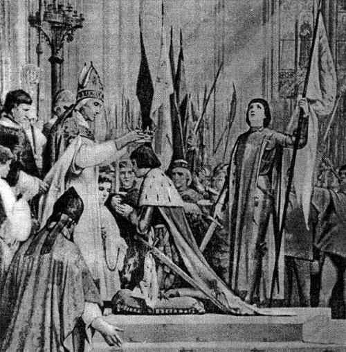 Жанна д'Арк на коронации Карла VII в Реймсе